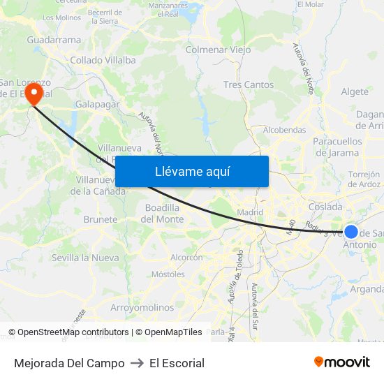 Mejorada Del Campo to El Escorial map