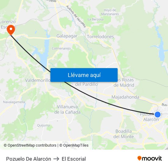 Pozuelo De Alarcón to El Escorial map