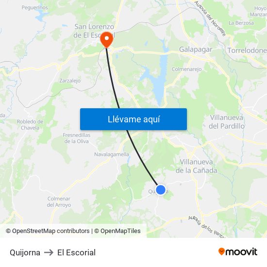 Quijorna to El Escorial map