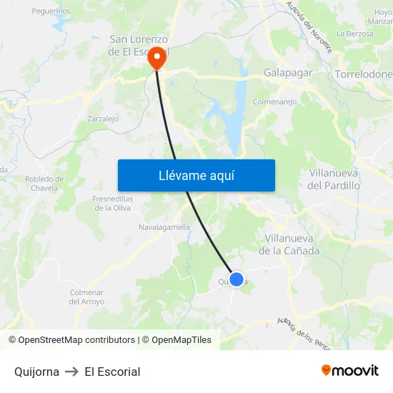Quijorna to El Escorial map
