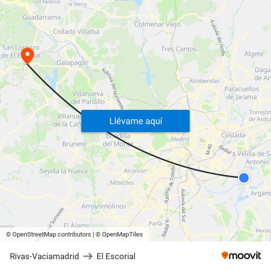 Rivas-Vaciamadrid to El Escorial map