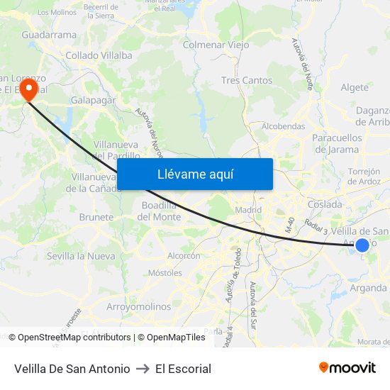Velilla De San Antonio to El Escorial map