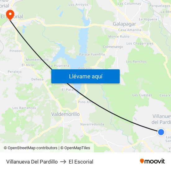 Villanueva Del Pardillo to El Escorial map