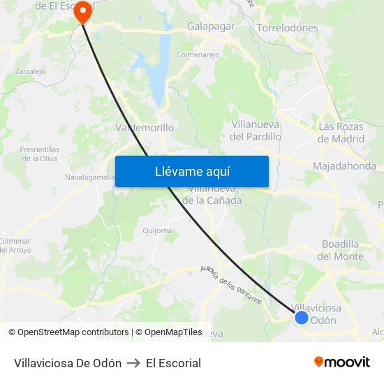 Villaviciosa De Odón to El Escorial map