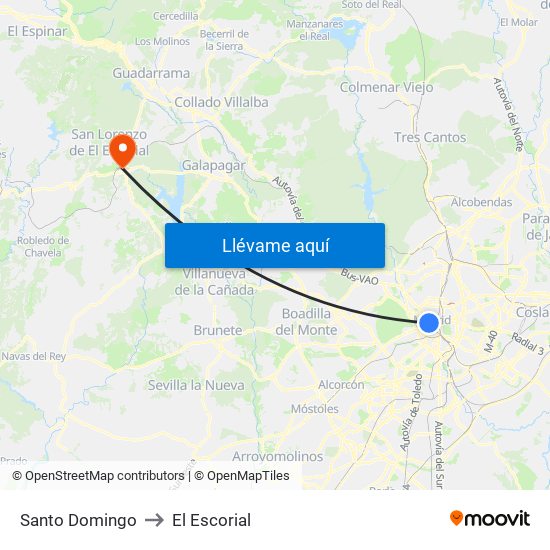 Santo Domingo to El Escorial map