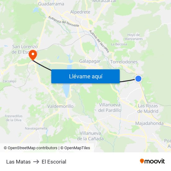 Las Matas to El Escorial map