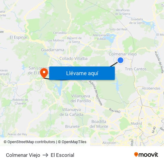 Colmenar Viejo to El Escorial map