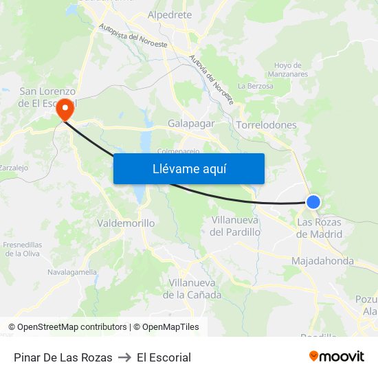 Pinar De Las Rozas to El Escorial map