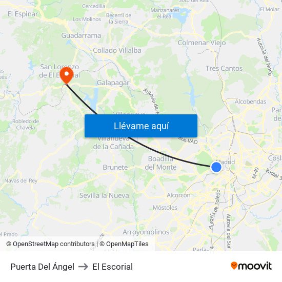 Puerta Del Ángel to El Escorial map