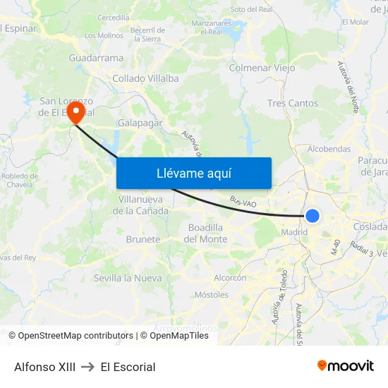 Alfonso XIII to El Escorial map