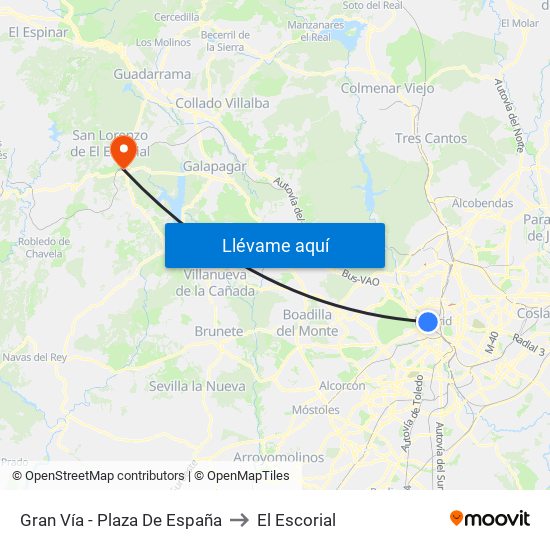Gran Vía - Plaza De España to El Escorial map