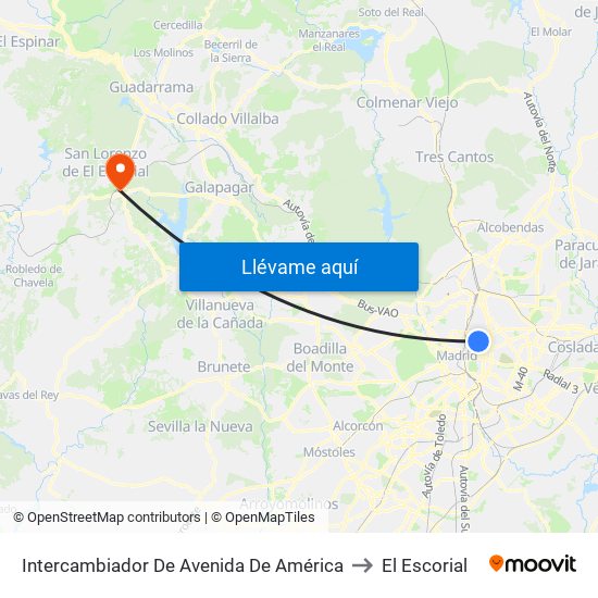Intercambiador De Avenida De América to El Escorial map