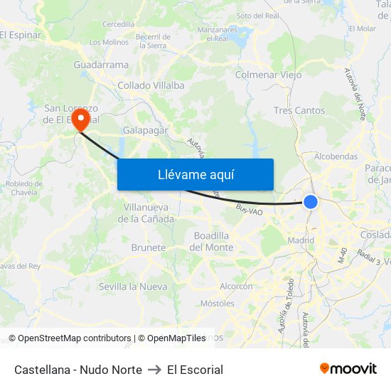 Castellana - Nudo Norte to El Escorial map