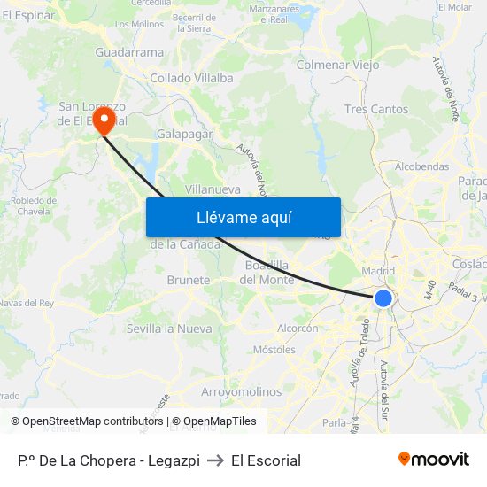 P.º De La Chopera - Legazpi to El Escorial map