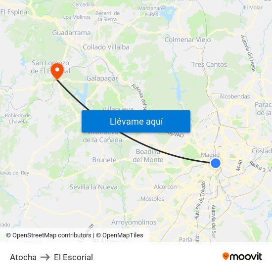 Atocha to El Escorial map