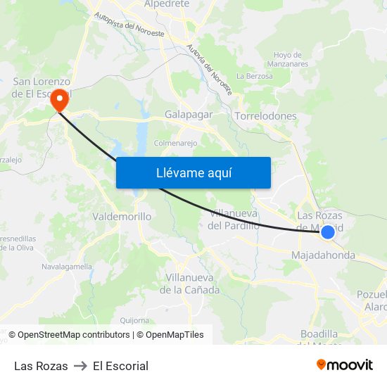 Las Rozas to El Escorial map