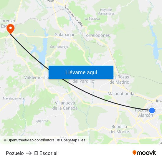 Pozuelo to El Escorial map