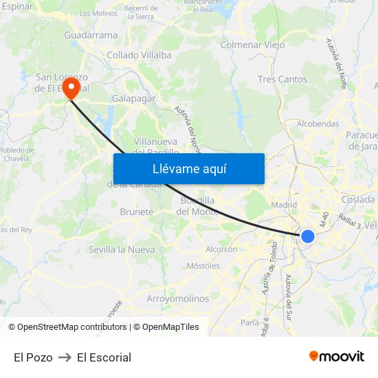 El Pozo to El Escorial map