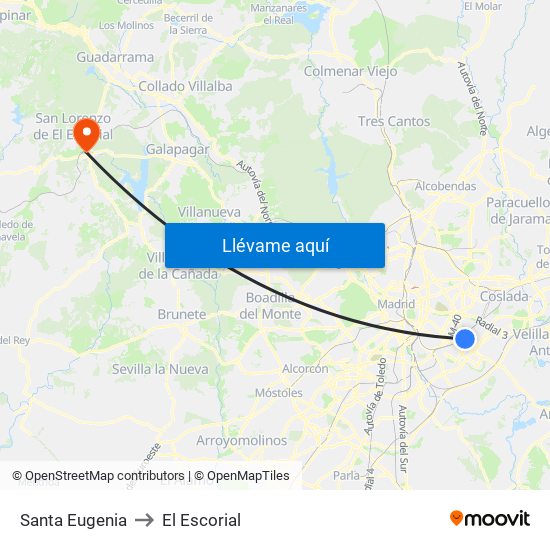 Santa Eugenia to El Escorial map