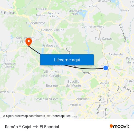 Ramón Y Cajal to El Escorial map