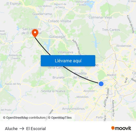 Aluche to El Escorial map