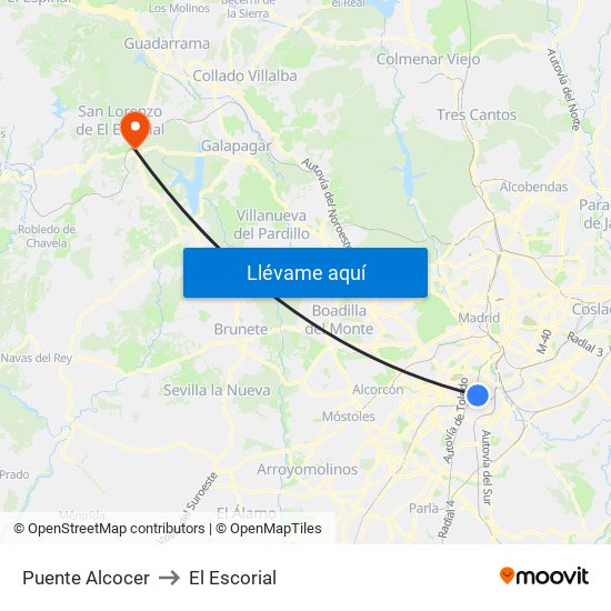 Puente Alcocer to El Escorial map