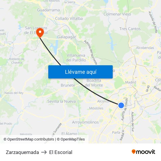 Zarzaquemada to El Escorial map