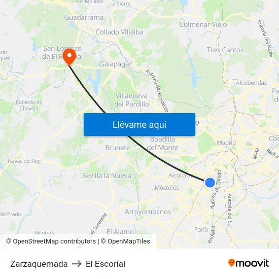 Zarzaquemada to El Escorial map