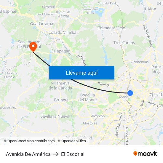 Avenida De América to El Escorial map