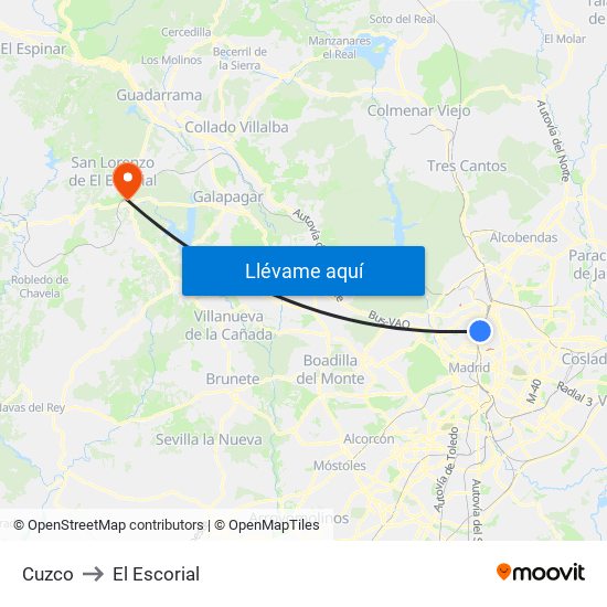 Cuzco to El Escorial map