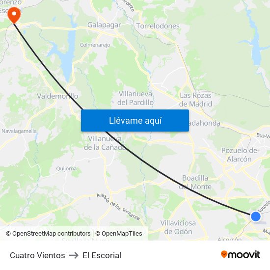 Cuatro Vientos to El Escorial map