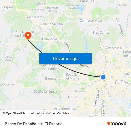 Banco De España to El Escorial map