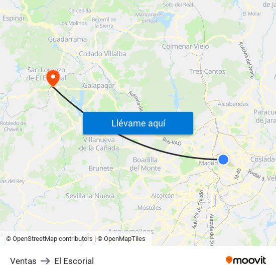 Ventas to El Escorial map