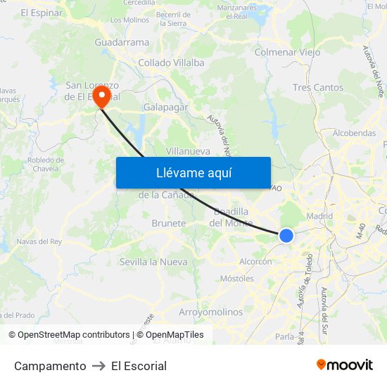 Campamento to El Escorial map