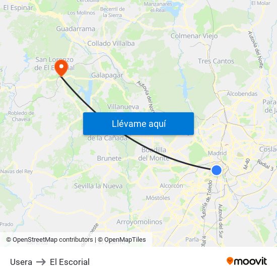 Usera to El Escorial map