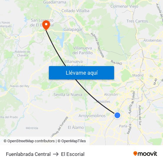 Fuenlabrada Central to El Escorial map