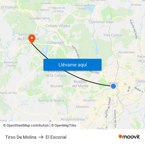 Tirso De Molina to El Escorial map