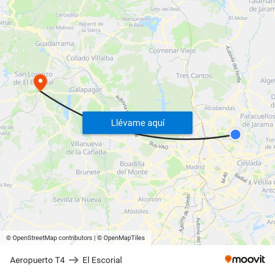 Aeropuerto T4 to El Escorial map