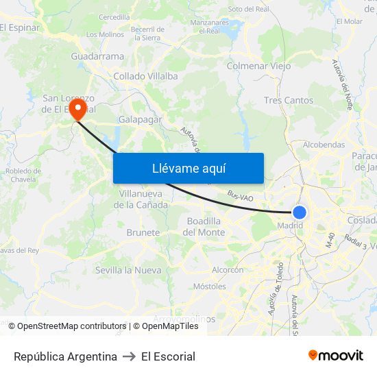 República Argentina to El Escorial map