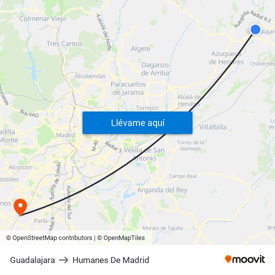 Guadalajara to Humanes De Madrid map
