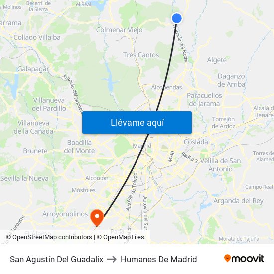 San Agustín Del Guadalix to Humanes De Madrid map