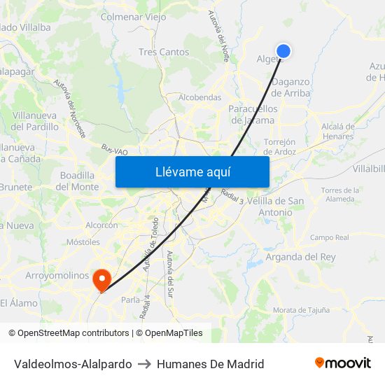 Valdeolmos-Alalpardo to Humanes De Madrid map