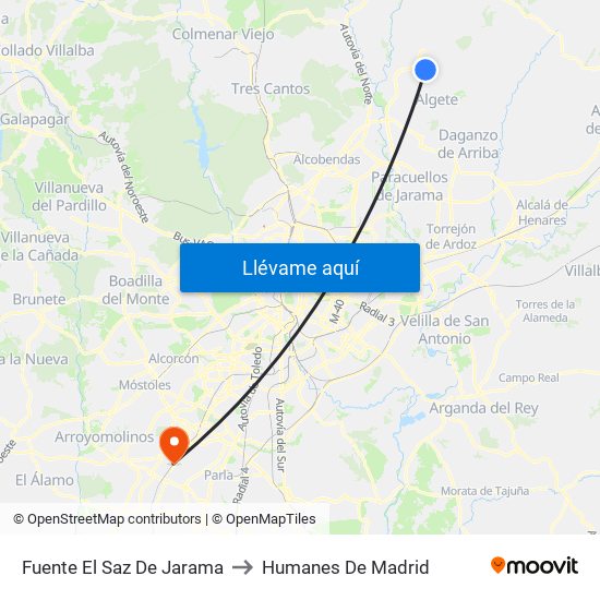 Fuente El Saz De Jarama to Humanes De Madrid map
