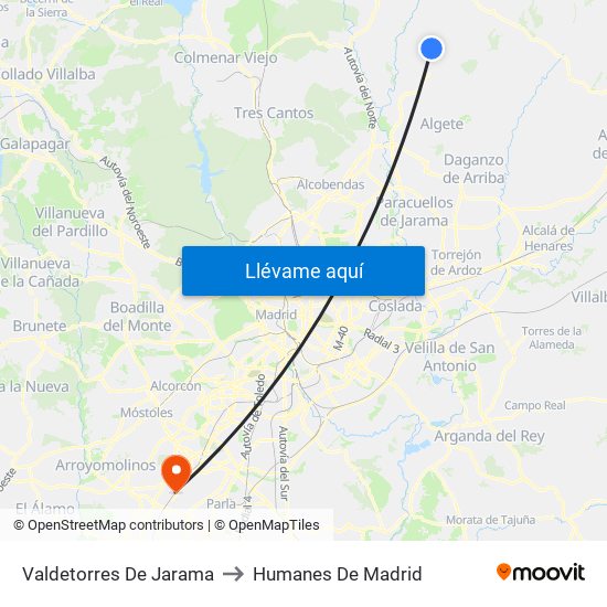 Valdetorres De Jarama to Humanes De Madrid map
