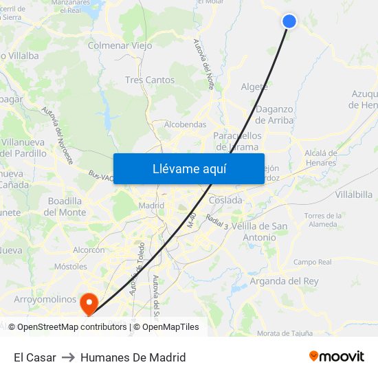 El Casar to Humanes De Madrid map