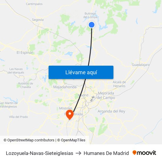 Lozoyuela-Navas-Sieteiglesias to Humanes De Madrid map
