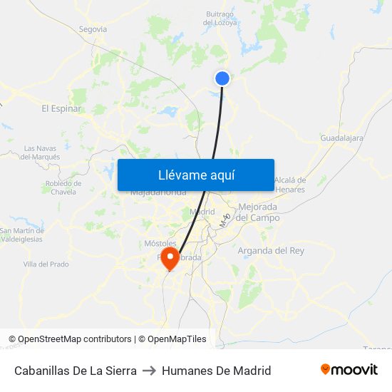 Cabanillas De La Sierra to Humanes De Madrid map