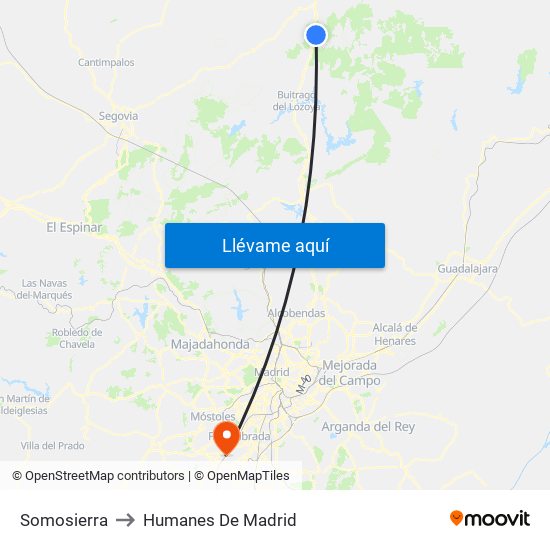 Somosierra to Humanes De Madrid map