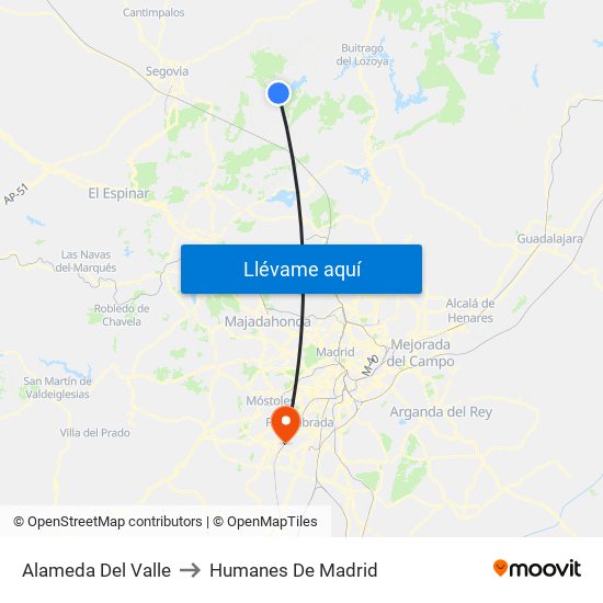 Alameda Del Valle to Humanes De Madrid map