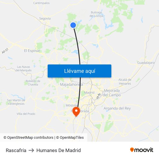 Rascafría to Humanes De Madrid map